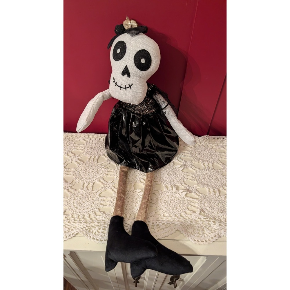Halloween Plush Skeleton Girl Doll Weighted Shelf Sitter dia de los muertos 22"